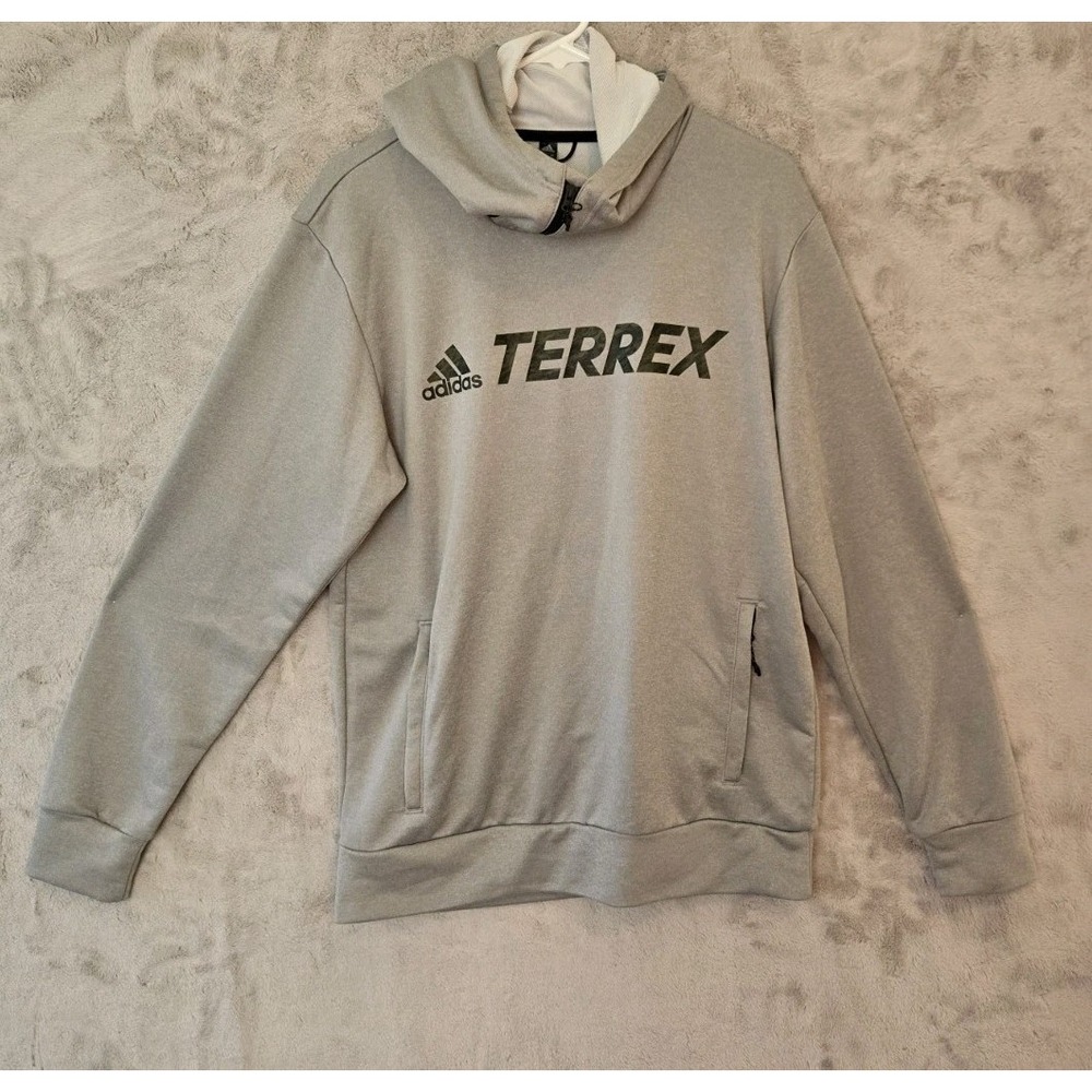 ADIDAS MENS TERREX LOGO HOOD HEATHER GRAY - Medium